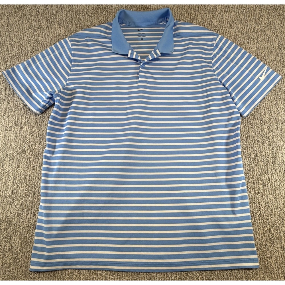 Nike Polo Mens XL Dri-Fit Victory Stripe Shirt Blue White Stripe DH0835-412